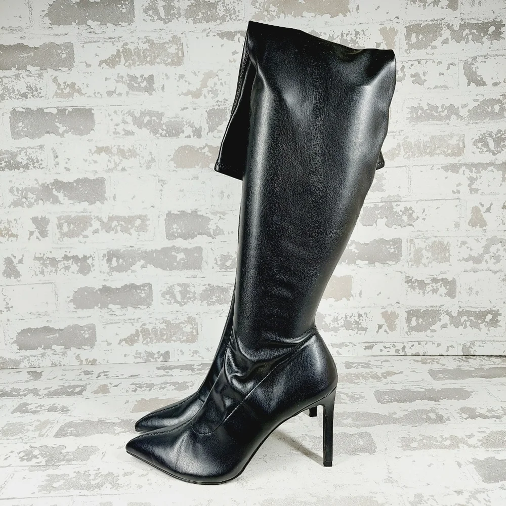 New OPEN EDIT Kami Pointed Toe Over The Knee Boot In Black O535